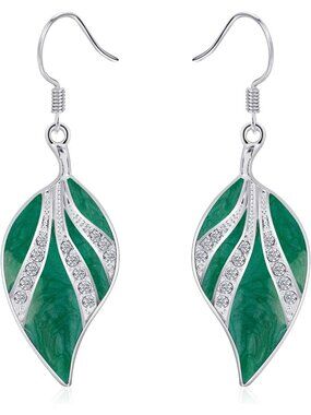 Women's Green Teardrop Dangling Bohemian Tropical Leaf Dangle Earrings